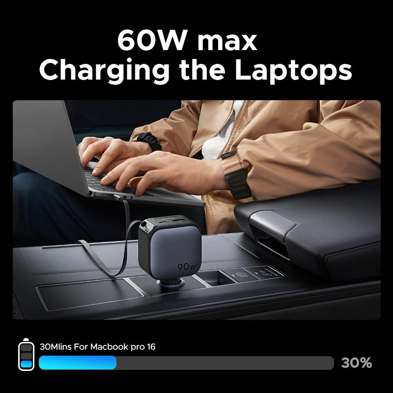 UGREEN 145W 90W 60W Car Charger 3 USB-C & 1 USB-A Ports PD QC4.0 Fast Charging with Retractable Cable for iPhone 18 Pro MacBook