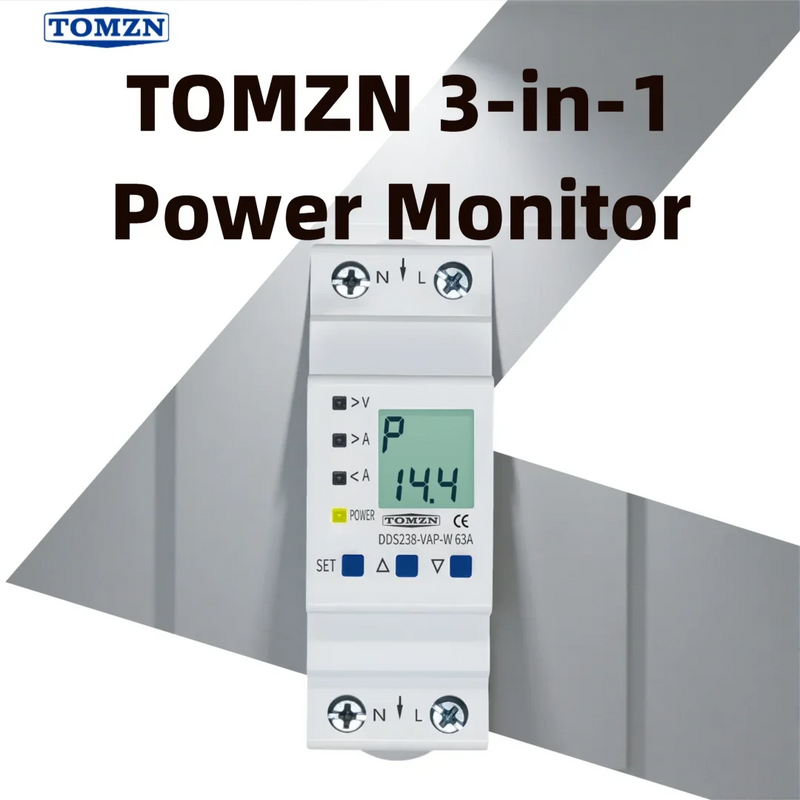 TOMZN Adjustable Overvoltage Undercurrent Protector Relay 63A 110230V V-I-kW-kWh Multi-Function Display | Water Level Control
