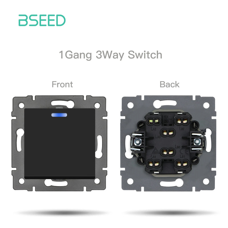 BSEED EU Standard Button Light Switch 1/2Gang 1/2Way Wall Socket USB Type-C DIY Function Parts Glass Panel Free Combination