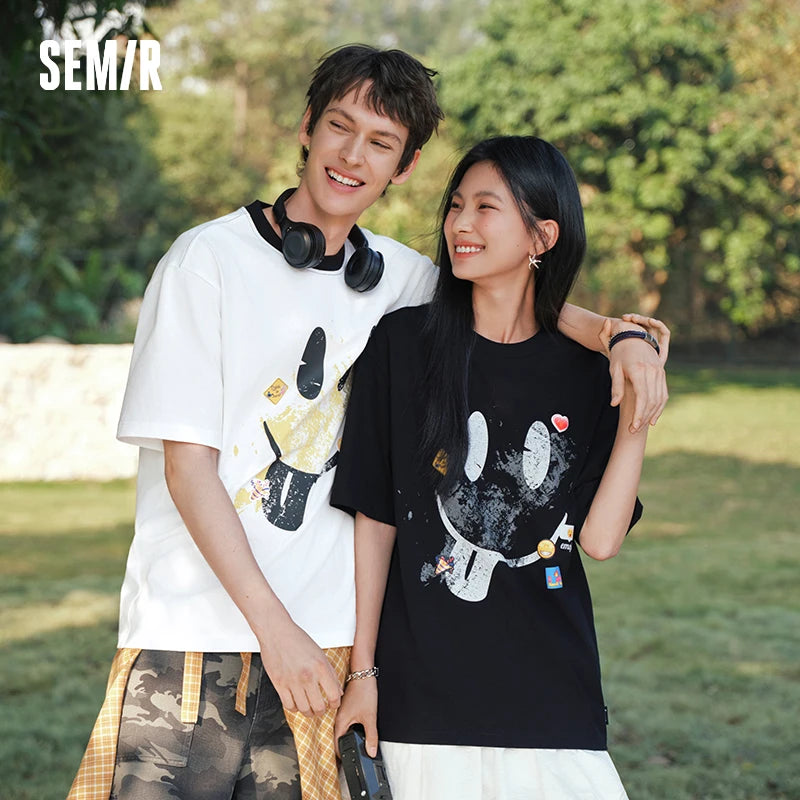 Semir Men Tshirt Cotton Printed Knit Casual Couple Style Fashion Top 2026 Summer Soft Breathable Daily Casual Wear Top