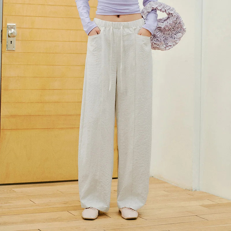 Semir Textured Pants Women 2026 Spring Ruffled Drapey Wide Leg Milk Fleece Pants Casual Elegant Fashion Trousers