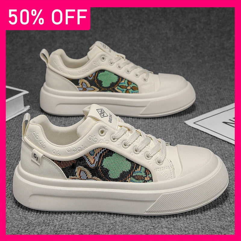 Men Board Shoes Fashion Mesh Breathable Versatile Teenagers Outdoor Walking Leisure Shoes 2026 New Thick Soled Board Shoes