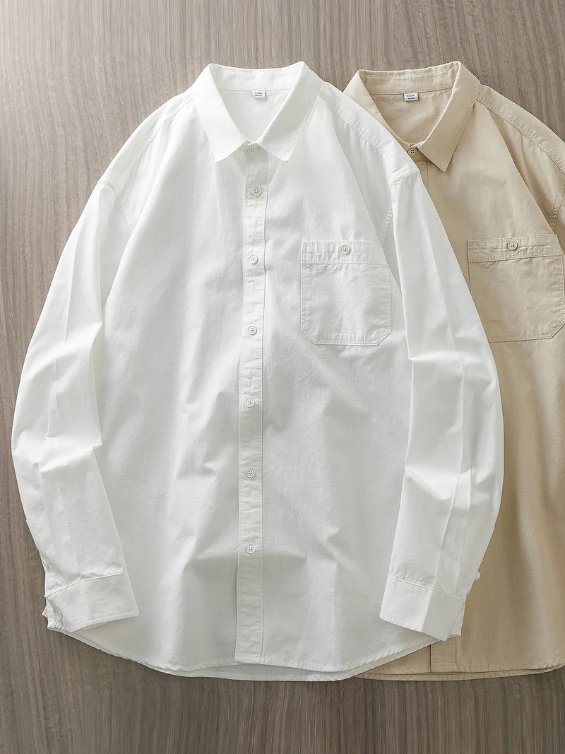 DUKEEN Men's 100% Cotton Shirts Long Sleeve Casual Solid Color Formal Shirt 2024 Spring and Autumn Loose Turn-Down Collar Tops