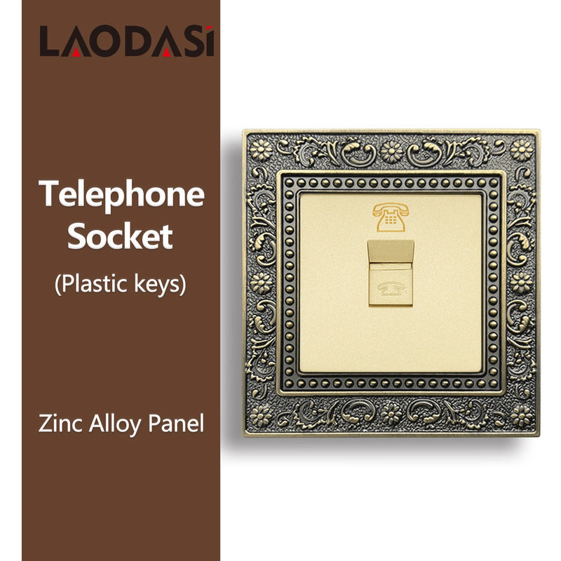 Deopoguye Vintage EU FR UK Light Switch Socket,Europe Standard Metal Zinc Alloy Push 1/2/3Gang Switch Panel for Home Improvement