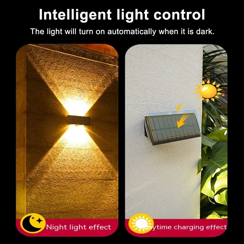 Solar LED Spotlight Outdoor Wall Lamp 4/6 LED Waterproof Up and Down Luminous Fence Lighting for Wall Balcony Courtyard Garden