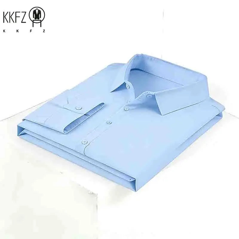 Men's Navy Blue Long Sleeve Dress Shirt Slim Fit Non-iron Formal Business Button Down Shirt for Office