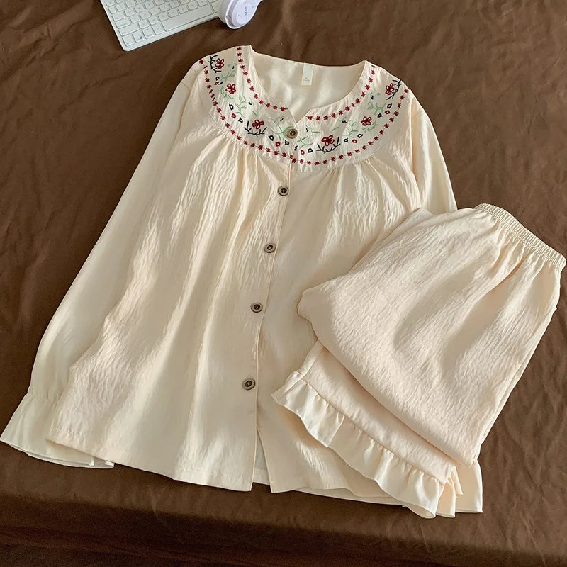Elegant Chest Pads Sleepwear Women's Nightwear Set Spring Autumn Comfort for Homewear Long-Sleeved Pajamas for Women Home Wear