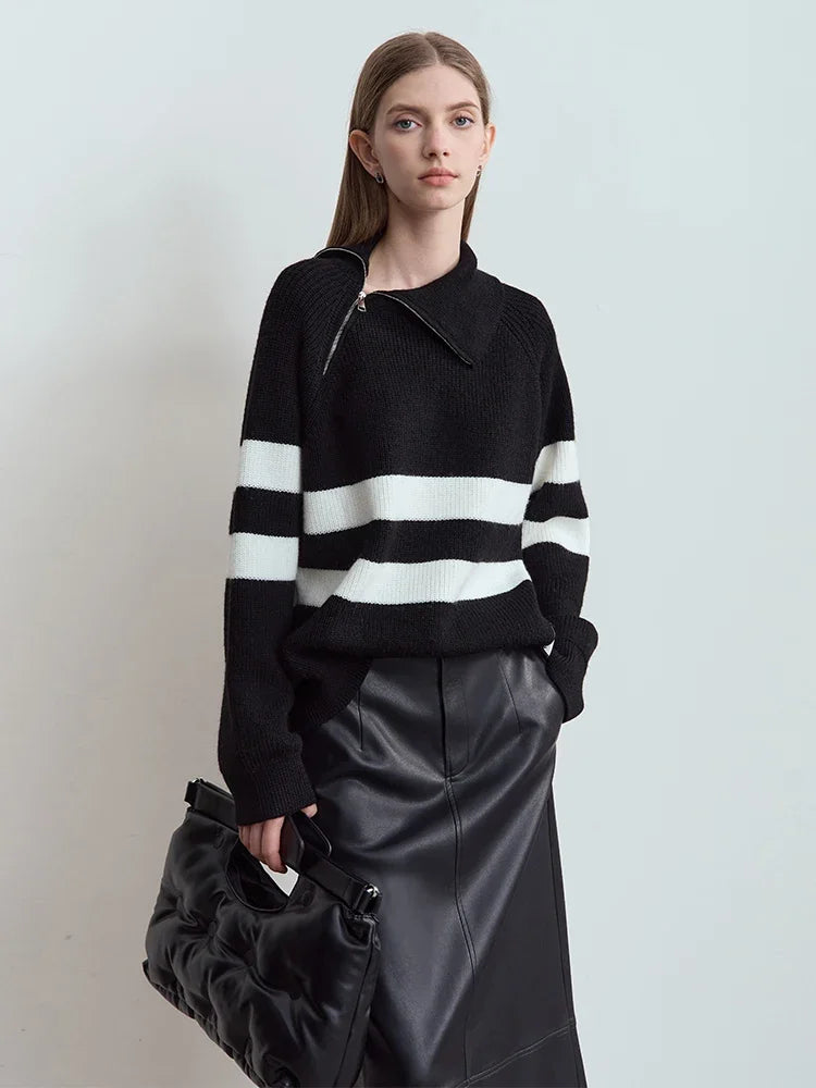 អាវយឺត Amii Turtleneck សម្រាប់ស្ត្រី អាវក្រៅរលុង មានខ្សែរ៉ូត 2025 រដូវរងាថ្មី ដៃវែង ប៉ាក់ឆ្នូត អាវសម្រាប់ស្ត្រី 12444213