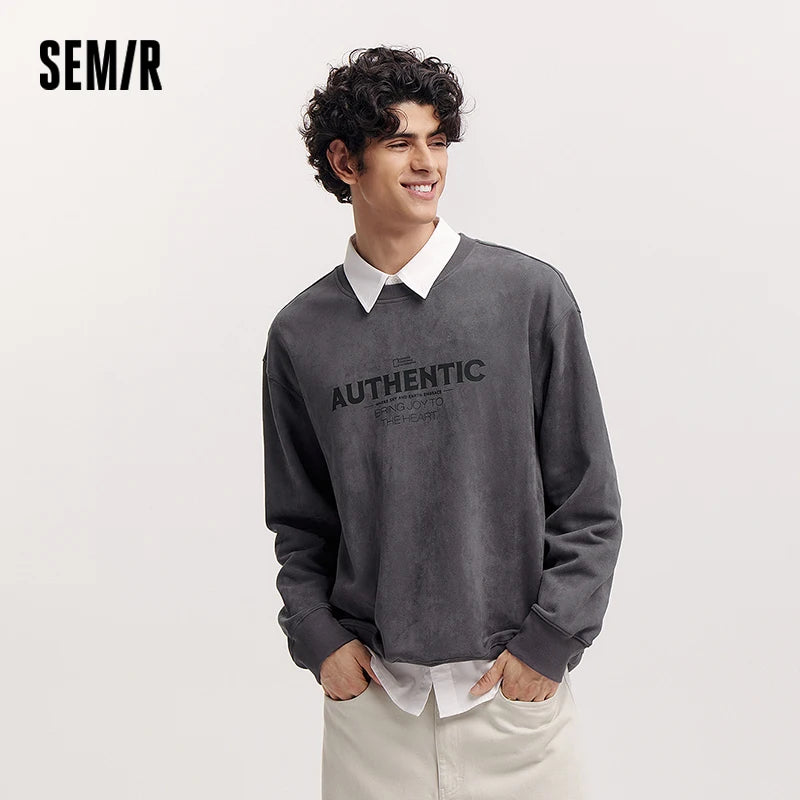 Semir Men Sweatshirt Letter Print 2026 Loose Fit Crew Neck Urban Casual Everyday Style Soft Comfortable Daily Wear Trendy