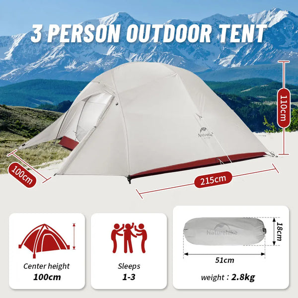 Naturehike Upgraded Cloud Up 3 Person Tent Outdoor Camping Tent Ultralight Waterproof Tent Free Standing Hiking Backpacking Tent