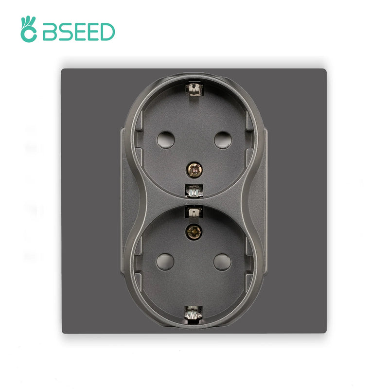 BSEED EU Wall Double Sockets European Dual Power Outlets for Home Office Electrical Plug 86mm Plastic Panel White Black
