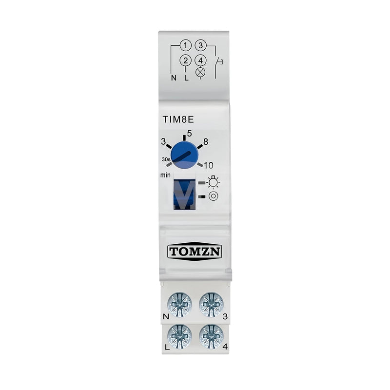 DIN Rail Staircase Light Time Switch–Delay-On/Off Timer Relay 0.5–20 Min Momentary Switch for Street Lamp Circuit Breaker Contro