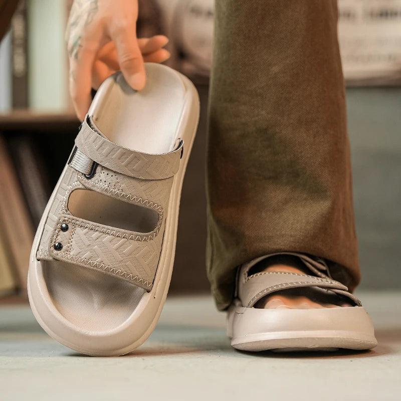 Men's casual Solid Color One strap slide sandlas summer breathable light soft sole slip on outdoor beach shoes walking sandlas