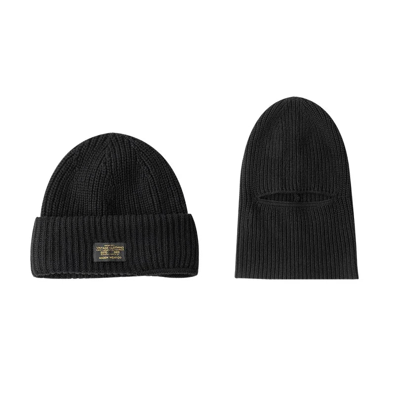 Maden Men's Winter Skullies Beanies Hats Black Knitted Cotton-Blend Scarf Caps Balaclava Mask Gorras Bonnet Thick Warm Handmade