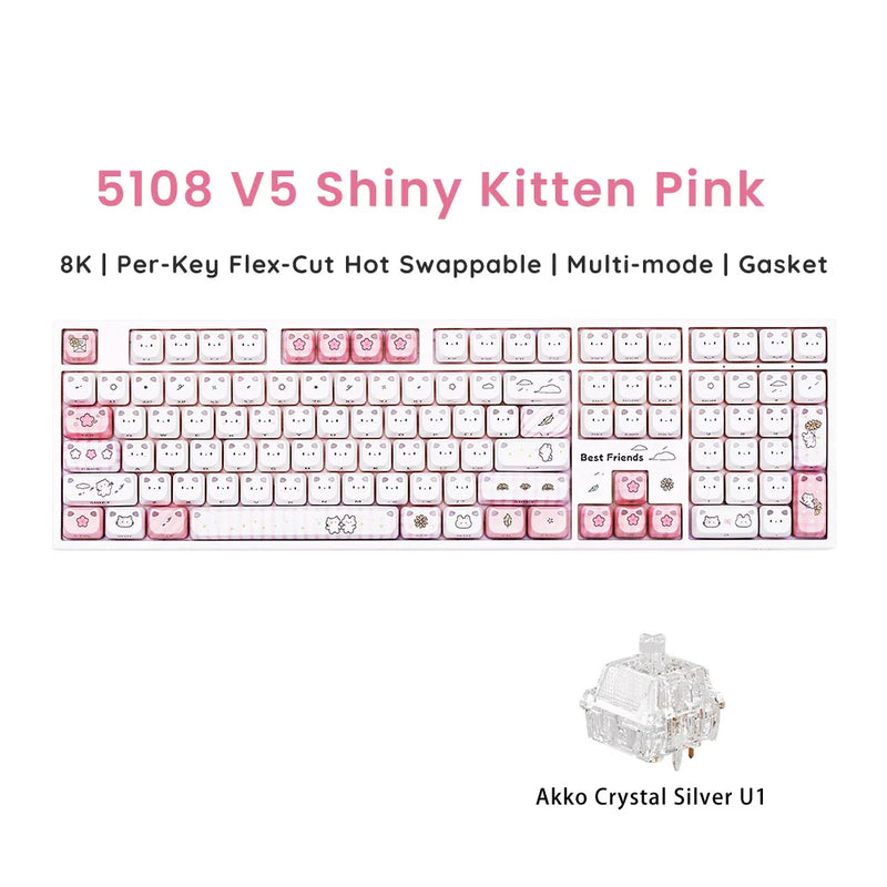 Akko 5108 V5 Mechanical Keyboard MAO Shiny Kitten Keycap 108-Key Full Size Per-Key Flex-Cut Hot Swap 8K RGB Tri-mode Keyboard