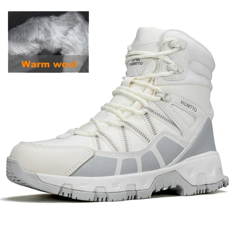 HUMTTO Winter Snow Boots Woman Leather Womens Sneakers Black Hiking Trainers Keep Warm Trekking Boots Outdoor Women Casual Shoes