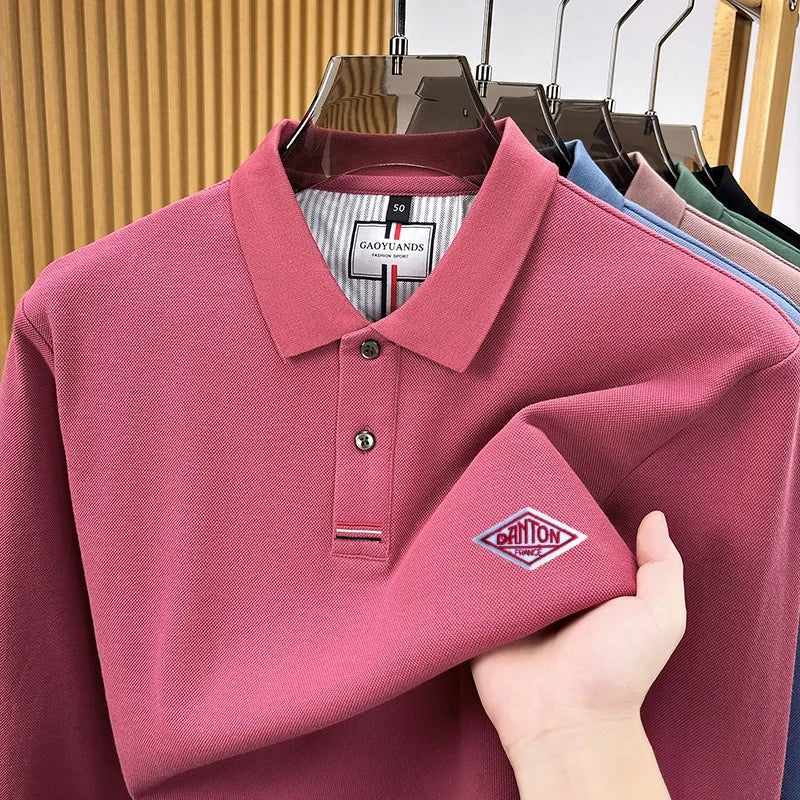 Original Design 100% Cotton Man Long-Sleeved Polo Shirt Lapel Letter Pattern Embroidery Autumn New Polo Shirt Casual Men's Wear