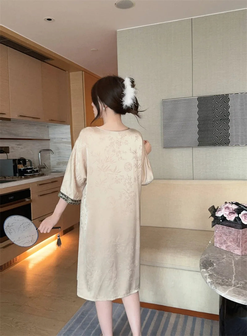 Women's Summer Dress Sleepwear Nightgown Women Home Wear Ice Silk Night Wears for Females Nightdress Loungewear Sleep Dress