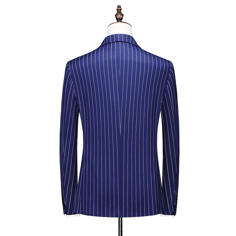 Men's Vertical-Striped Blazer, Perfect for Weddings, Parties, and The Office. Asian Sizes. White, Black, Blue, Gray, Red, Brown.
