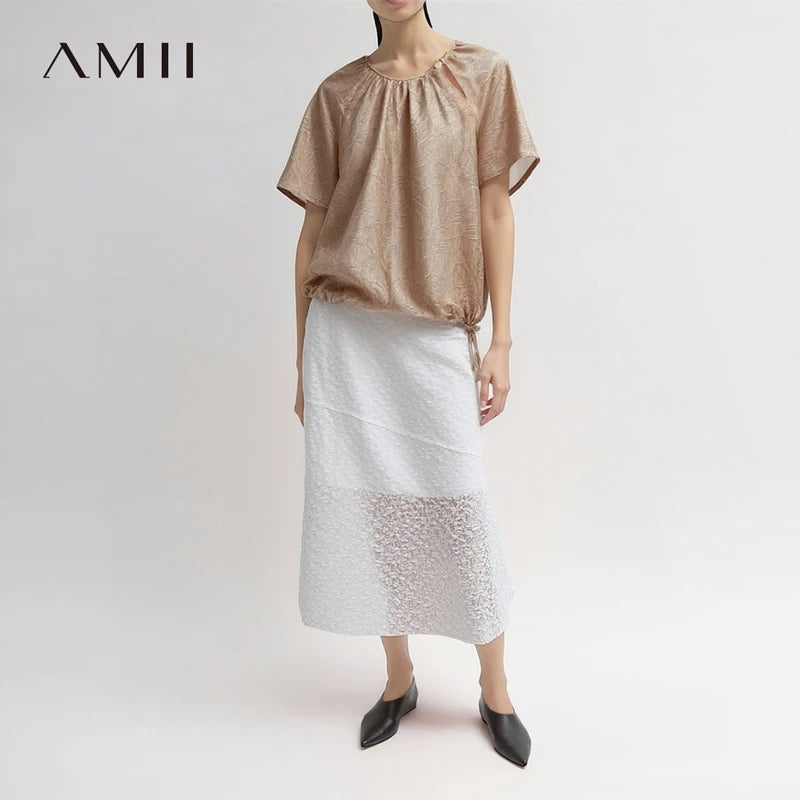 អាវស្រី Amii រដូវក្តៅឆ្នាំ ២០២៦ កមូលថ្មី ដៃអាវចងខ្សែ Raglan អាវរលុង អាវ Chiffon ធម្មតា 12622150