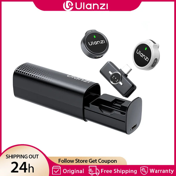 មីក្រូហ្វូនឥតខ្សែ Ulanzi A21 បញ្ជូនបាន 100 ម៉ែត្រ ថតបានពីរ កាត់បន្ថយសំឡេងរំខាន សម្រាប់កាមេរ៉ាទូរស័ព្ទ ថតវីដេអូផ្ទាល់