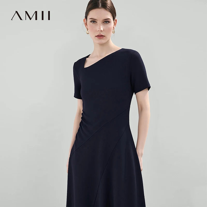 រ៉ូប Amii Midi រដូវក្តៅឆ្នាំ ២០២៦ រ៉ូបថ្មីសម្រាប់នារី ក V រាងមិនស្មើគ្នា ចង្កេះខ្លី ស្លីម ឆើតឆាយ ពណ៌រឹង សម្លៀកបំពាក់នារី 12642131