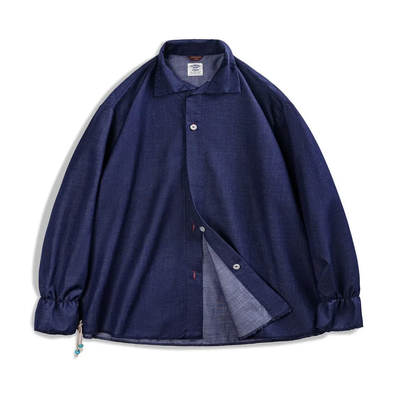 ឈុតអាវ និងខោ Maden ពណ៌ Denim ពណ៌ខៀវសម្រាប់បុរស កអាវរលុង ដៃវែង អាវក្រៅរដូវផ្ការីក ស្លៀកធម្មតា មានផាសុកភាព