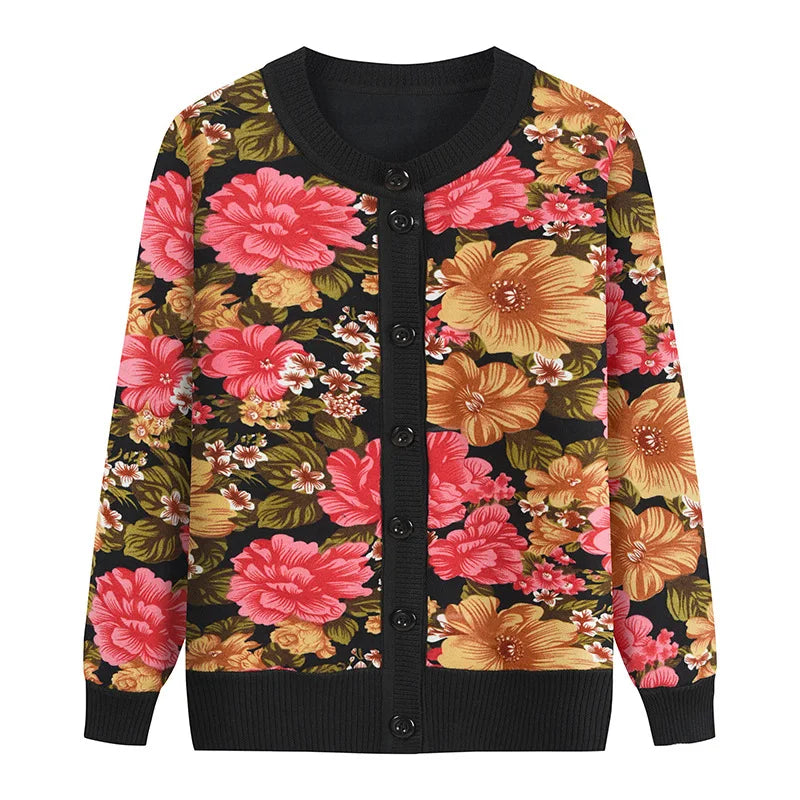 Fdfklak Sweater Women New Knitted Cardigan Printing Spring Autumn Clothes Long Sleeve Top Middle Aged Mother Sweaters Coat