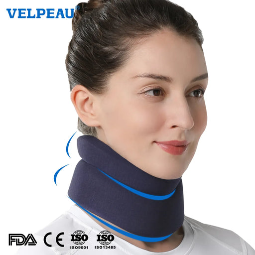 VELPEAU Neck Brace Foam Cervical Collar for Pain Relief and Pressure in Spine Adjustable Neck Support for Home Use and Sleeping
