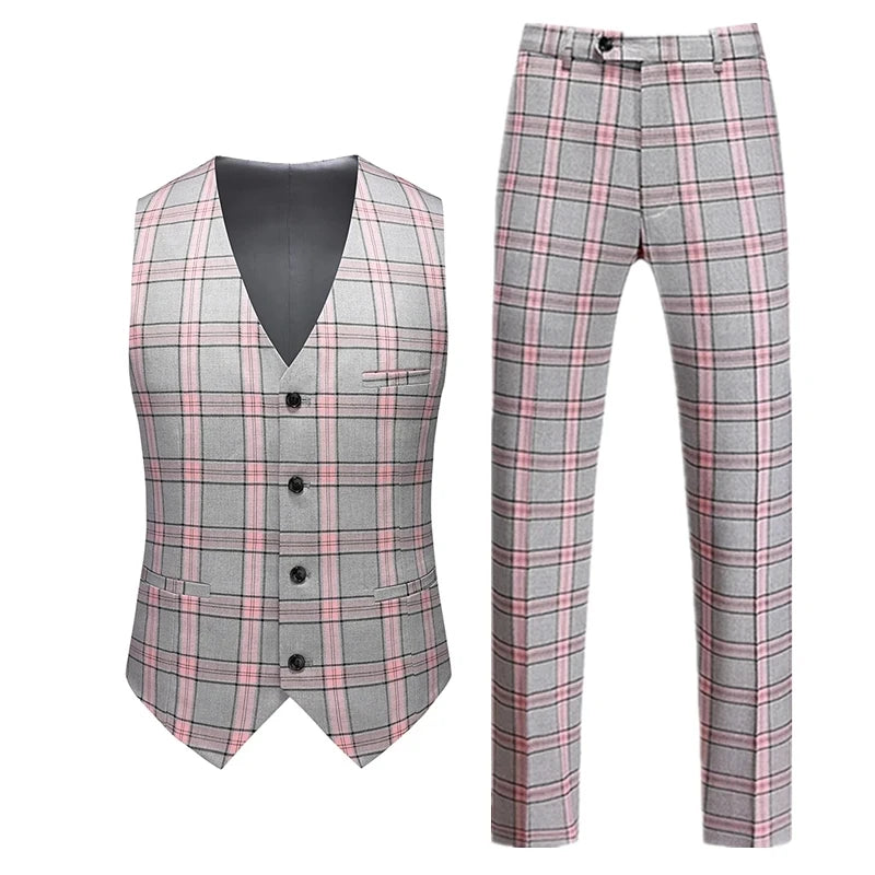 Men's Red Two-Piece Set, Sleeveless V-neck Vest with Trousers, White, Black, Red, Silver, Green,Purple To Choose From!