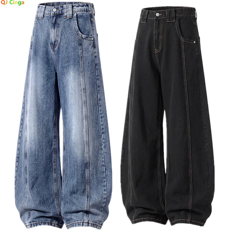 Men's Blue Jeans for Fall, Black Denim Pants, Spring Stylish Casual Trousers, Asian Sizes.
