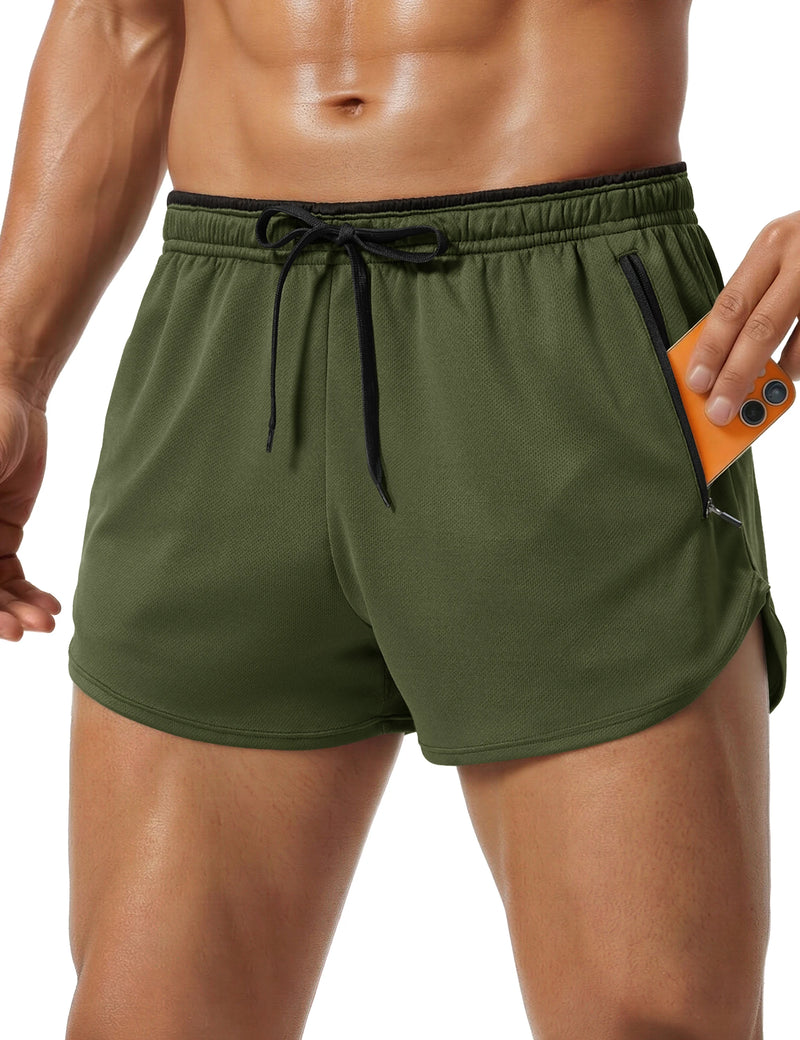 TACVASEN Men's Mesh Running 3" Shorts Quick Dry Lightweight Athletic Workout Gym Shorts Zipper Pockets Shorts Outdoor Fitness