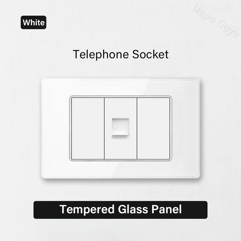 White Tempered Glass Panel Wall Light Switch Rocker Button EU Sockets Fast Charging CAT6 TV Power Outlet 118*75mm 16A AC110-250V