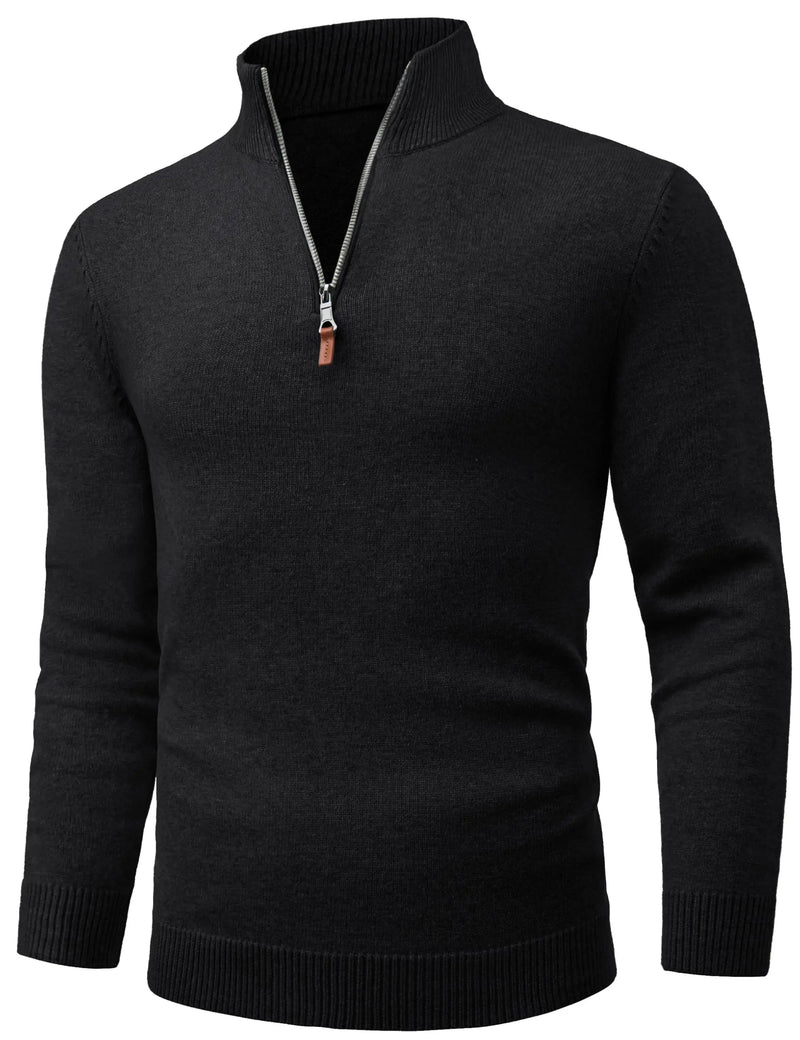 TACVASEN Mens Knit Cotton Sweater Quarter Zip Pullover Antumn Winter Casual Long Sleeve Mock Neck Polo Sweaters Warm Streetwear