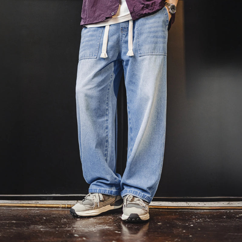 ខោខូវប៊យ Maden របស់បុរស Vintage Baker Jeans ខោ Denim លាងជើងធំទូលាយ ចង្កេះយឺត ខោរលុងសម្រាប់រដូវផ្ការីក រដូវស្លឹកឈើជ្រុះ