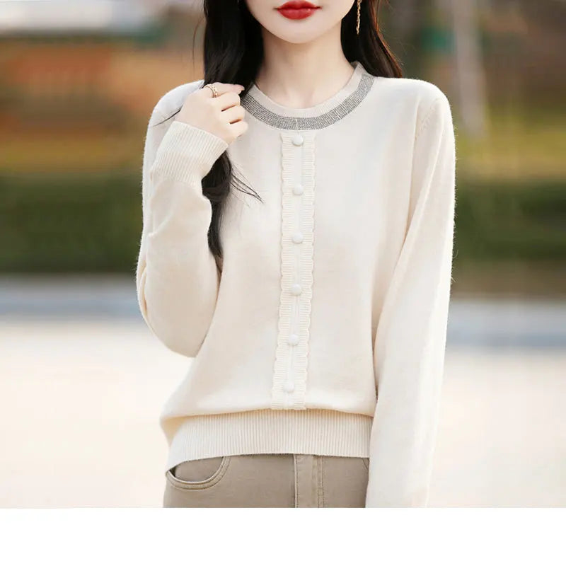 Spring Autumn New Fashion Wool Sweater Crew Neck Long Sleeve Pullover Sweater Women's Clothing Korean Pop Top Female Jumper