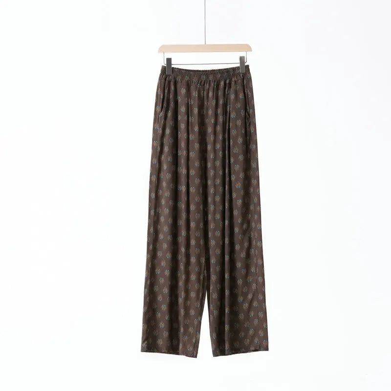 New Women's Sleeping Pants Viscose Floral Printed Thin Spring Summer Home Pants Loungewear Homewear Loose Trousers Sleepwear