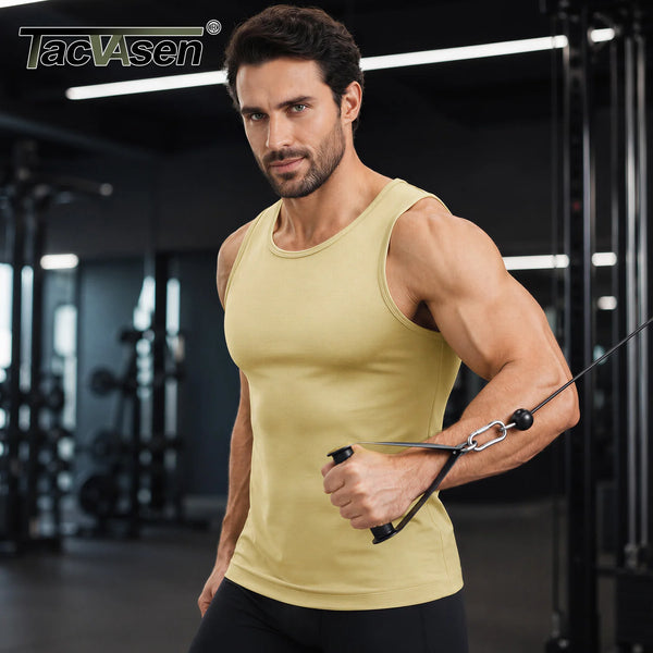 TACVASEN Mens Compression Summer Quick Dry Stretchy Tank Top Sleeveless Lightweight Slimming Breathable Workout Gym Muscle Shirt