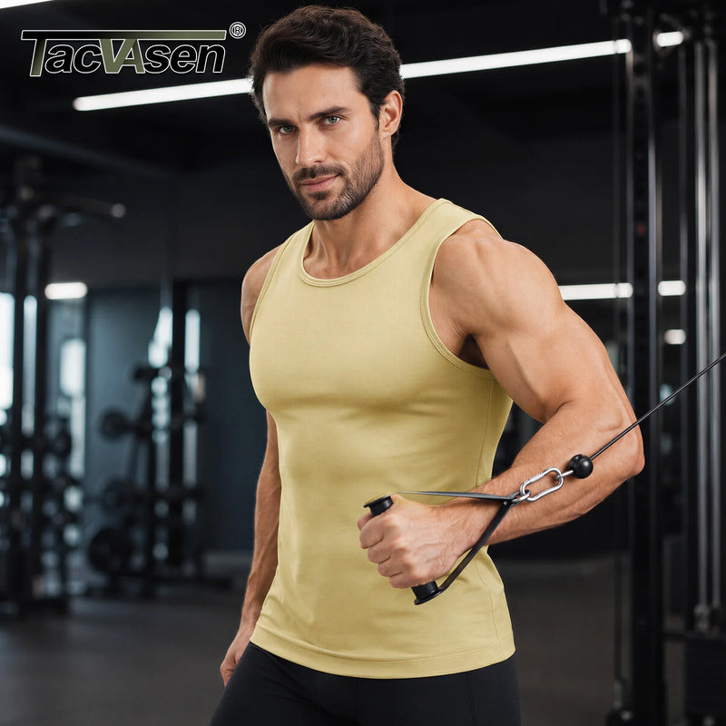 TACVASEN Mens Compression Summer Quick Dry Stretchy Tank Top Sleeveless Lightweight Slimming Breathable Workout Gym Muscle Shirt