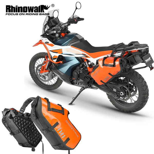 Rhinowalk កាបូបចំហៀងម៉ូតូ 2 ដុំ ការពារទឹក 100% ទំហំ 18L/28L/48L សមនឹងម៉ូតូ កាបូបដាក់កែបម៉ូតូ កាបូបដាក់ឥវ៉ាន់កន្ទុយស្ងួត