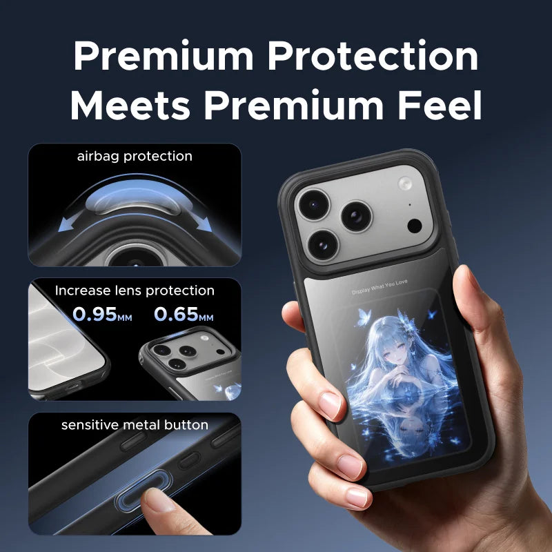 UGREEN E-ink Screen Case for iPhone 17 18 Pro Max NFC DIY 6-color Military Protection Slim Case Black