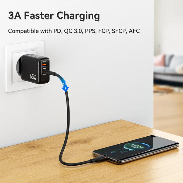 ខ្សែសាក USB C ទៅ USB Type C ទំហំ 2M 60W PD សាកលឿន ខ្សែសាក USBC 3A TypeC សម្រាប់ Xiaomi Samsung Huawei Macbook iPad