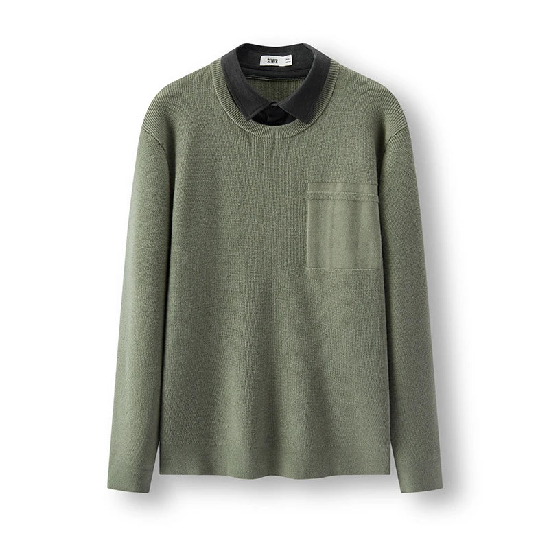 Semir Men Sweater Knit Texture Layered Look Everyday Style 2026 Winter Warm Knit Soft Touch Layering Wear Clean Silhouette