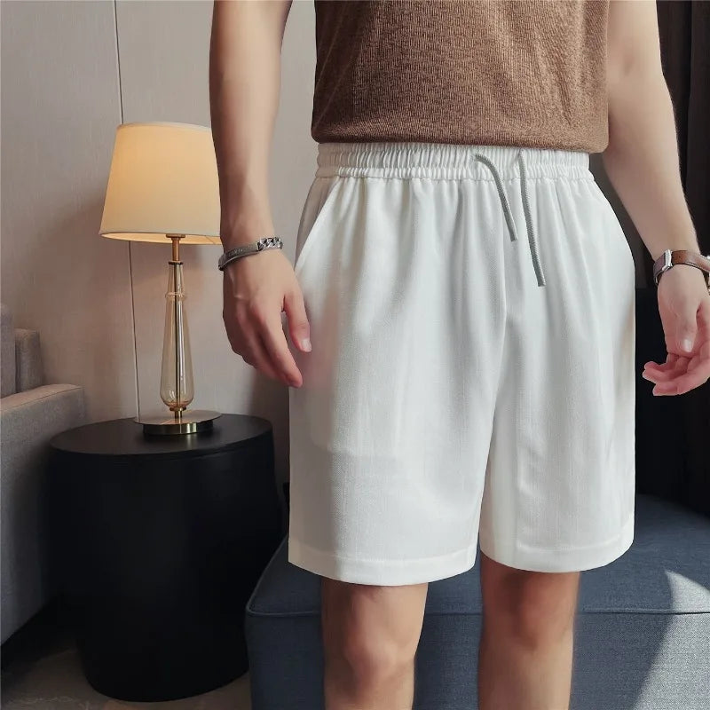 Men's Textured Ice Silk Shorts – Lightweight, Breathable  Quick-Dry Straight-Leg Summer Shorts with Elastic Waist (White  Black)