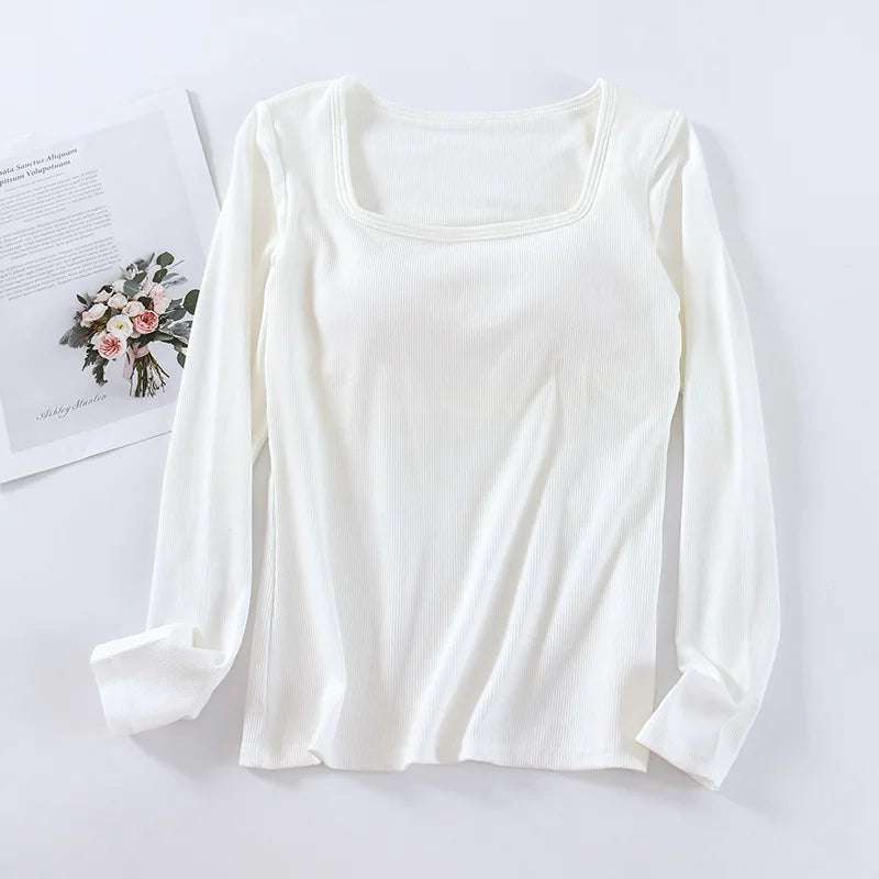 Korean Pajamas Top One Piece Chest Pad Sleep Shirt Spring Autumn Modal Cotton Bottoming Sleepwear Women‘s Nightwear T-shirt