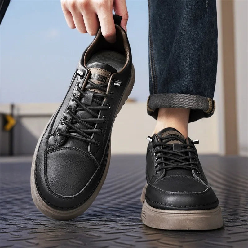 Students casual white shoes spring soft-sole anti-slip breathable flat outdoor walking shoes men's thick-sole sports board shoes