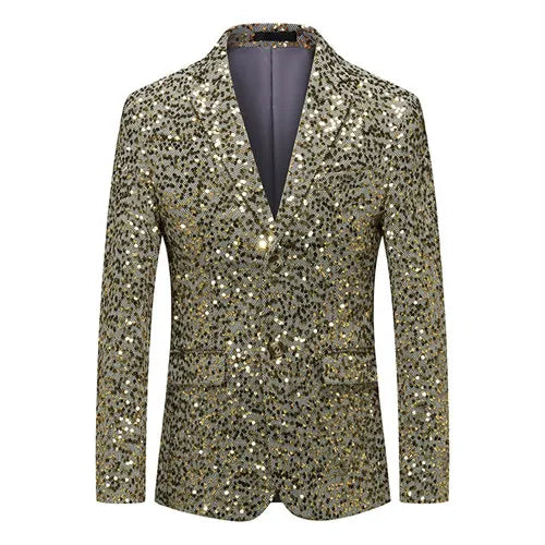 2026 New Men's Silver Sequin Suit Jacket, Fashion Slim Dress Coat, Wedding Party Print Jaqueta Gold Green Blue Terno Masculino.