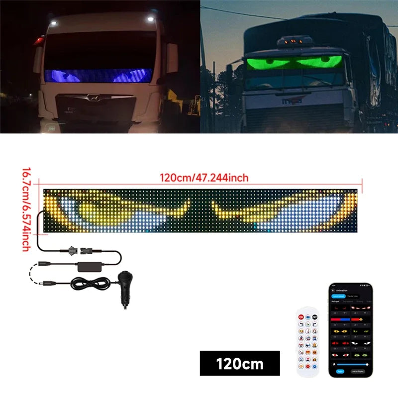 APP Control Truck Devil Eye LED Matrix Pixel Panel Graffiti Scrolling Text Soft Foldable Lighting Board Windshield Decor Display