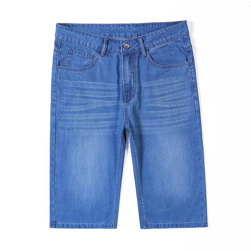 2026 Summer Thin Blue Men's Jeans Shorts, Fashion Casual Stretch Denim Shorts, Asian Size Black Knee Length Pants