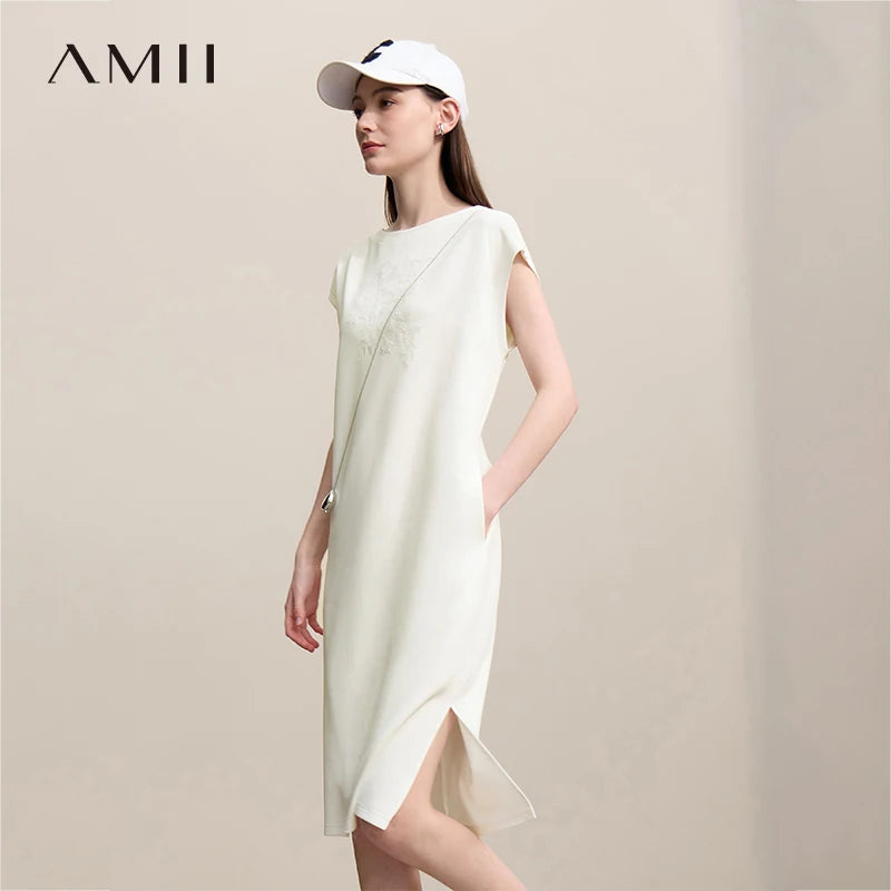 រ៉ូបនារី Amii ឆ្នាំ២០២៦ រដូវក្ដៅ កទូក ដៃគ្មានដៃ សំពត់មីឌី ចរ ប៉ាក់ រ៉ូបធម្មតា រលុង សម្រាប់នារី 12622047